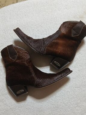 Rockwell Tharp Brown Fur Leather Heeled Ankle Booties Size 40